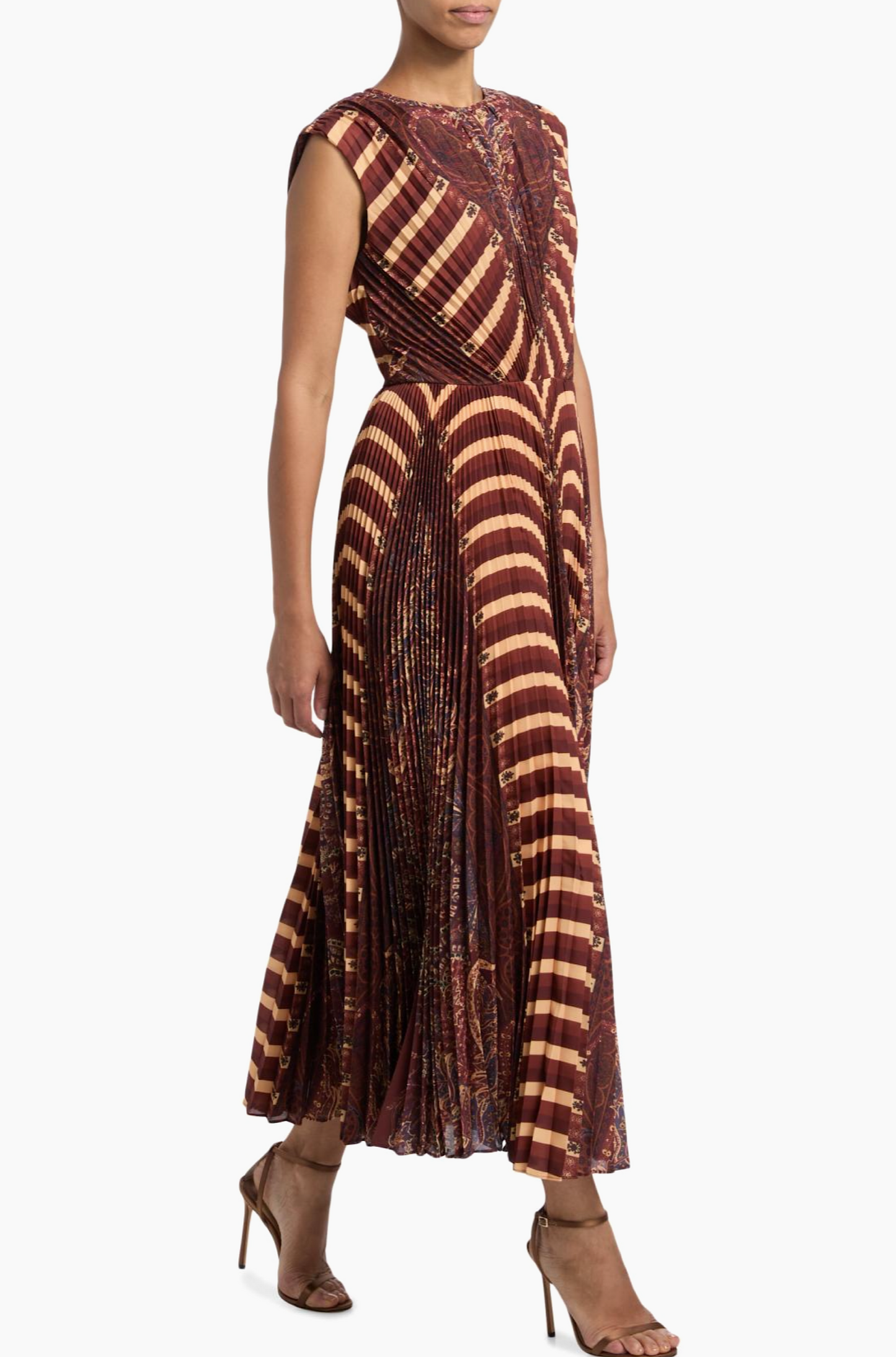 Violeta Printed Pleated Sleeveless Midi-Dress