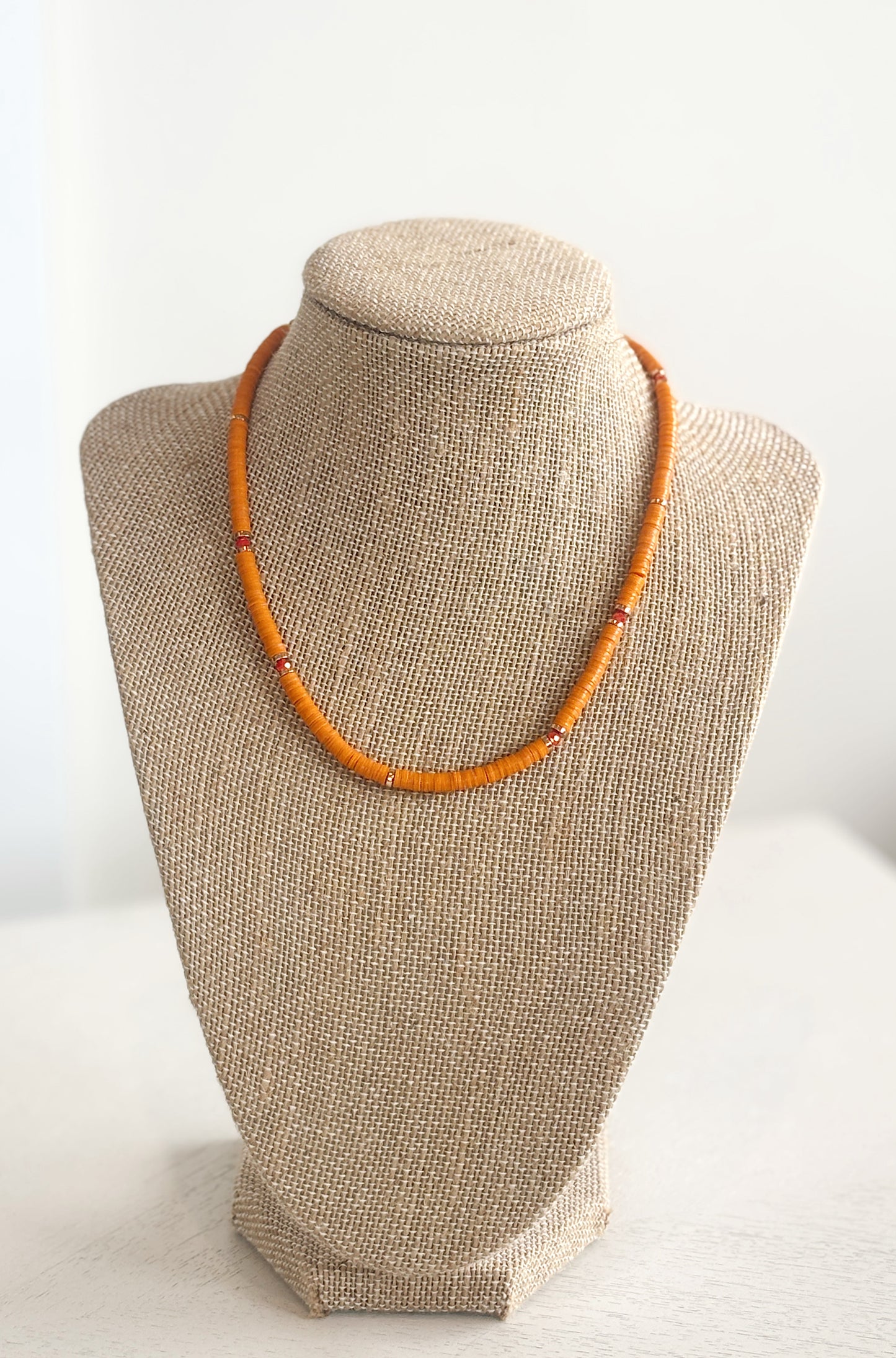 Orange Heishi Orange Crystal Neck