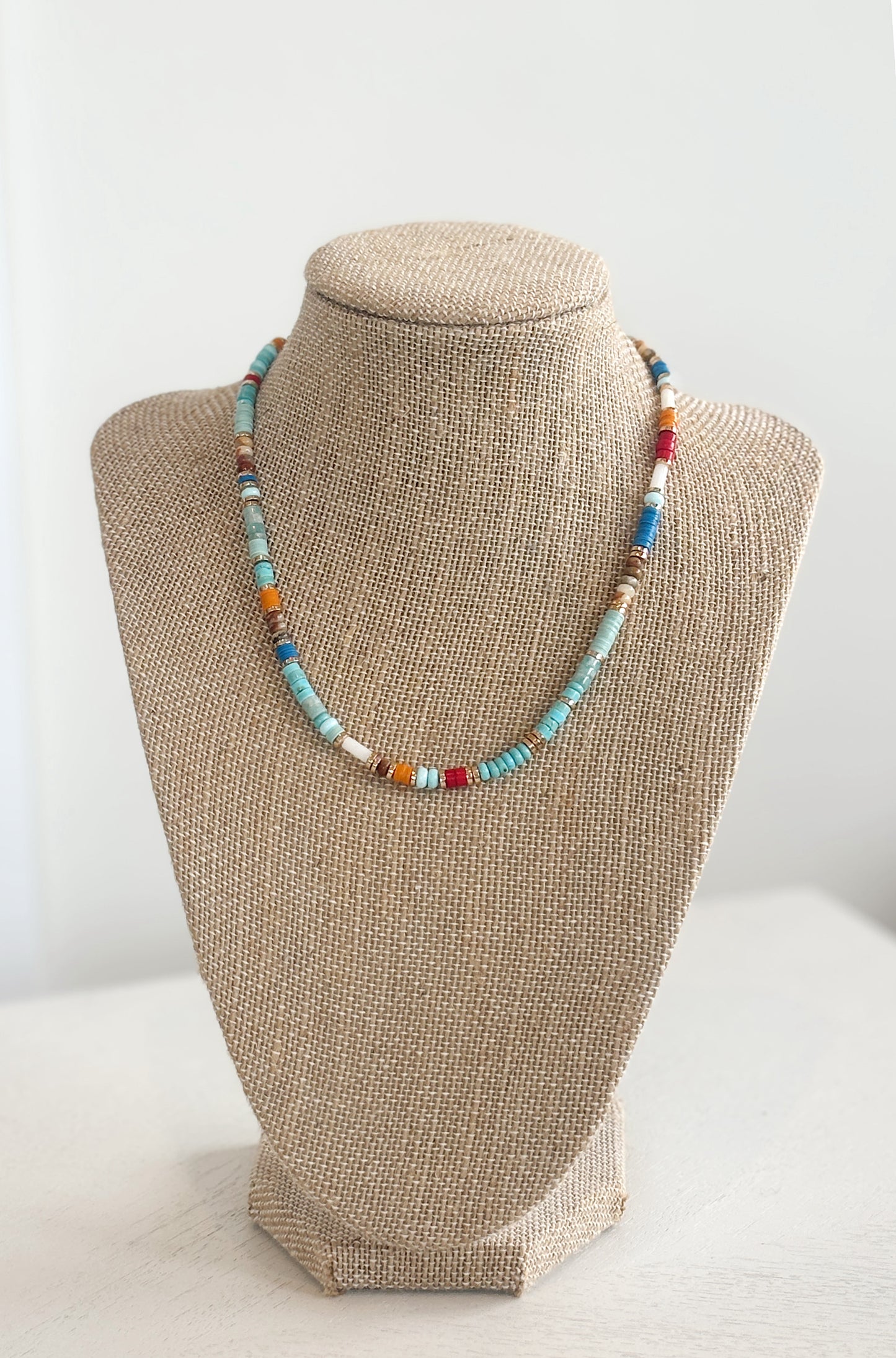 Tan Orange Heishi Red Green Jade Neck