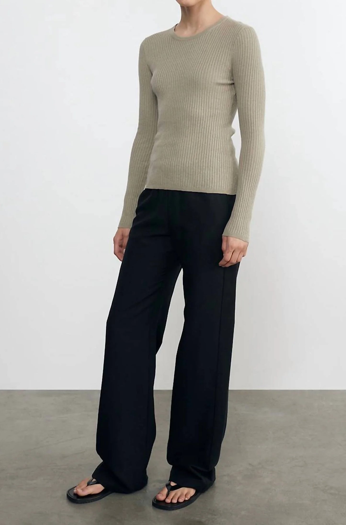 Linen Cotton Longsleeve Sweater Tee in Ash