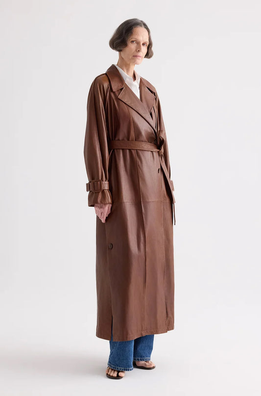 Leather Unfinished Business Coat in Cigar