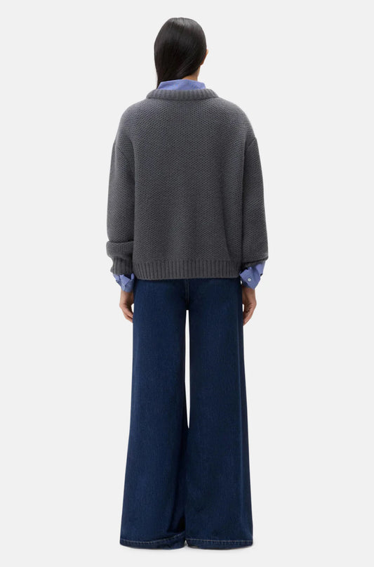 Waffle Thermal Flat Sweater in Charcoal