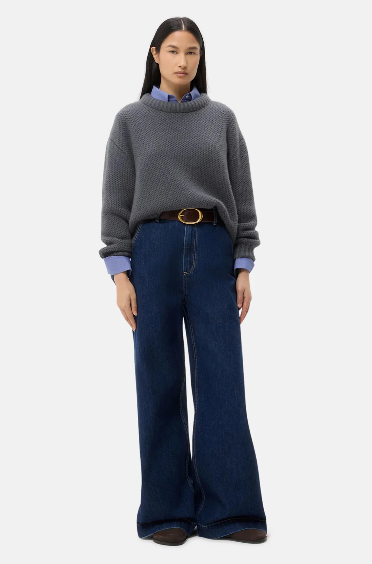 Waffle Thermal Flat Sweater in Charcoal