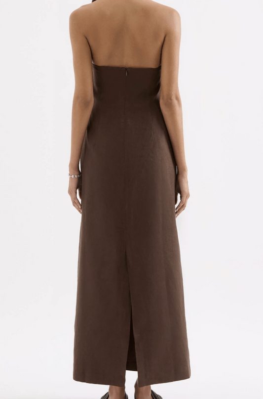 Zayda Linen Dress in Chocolate