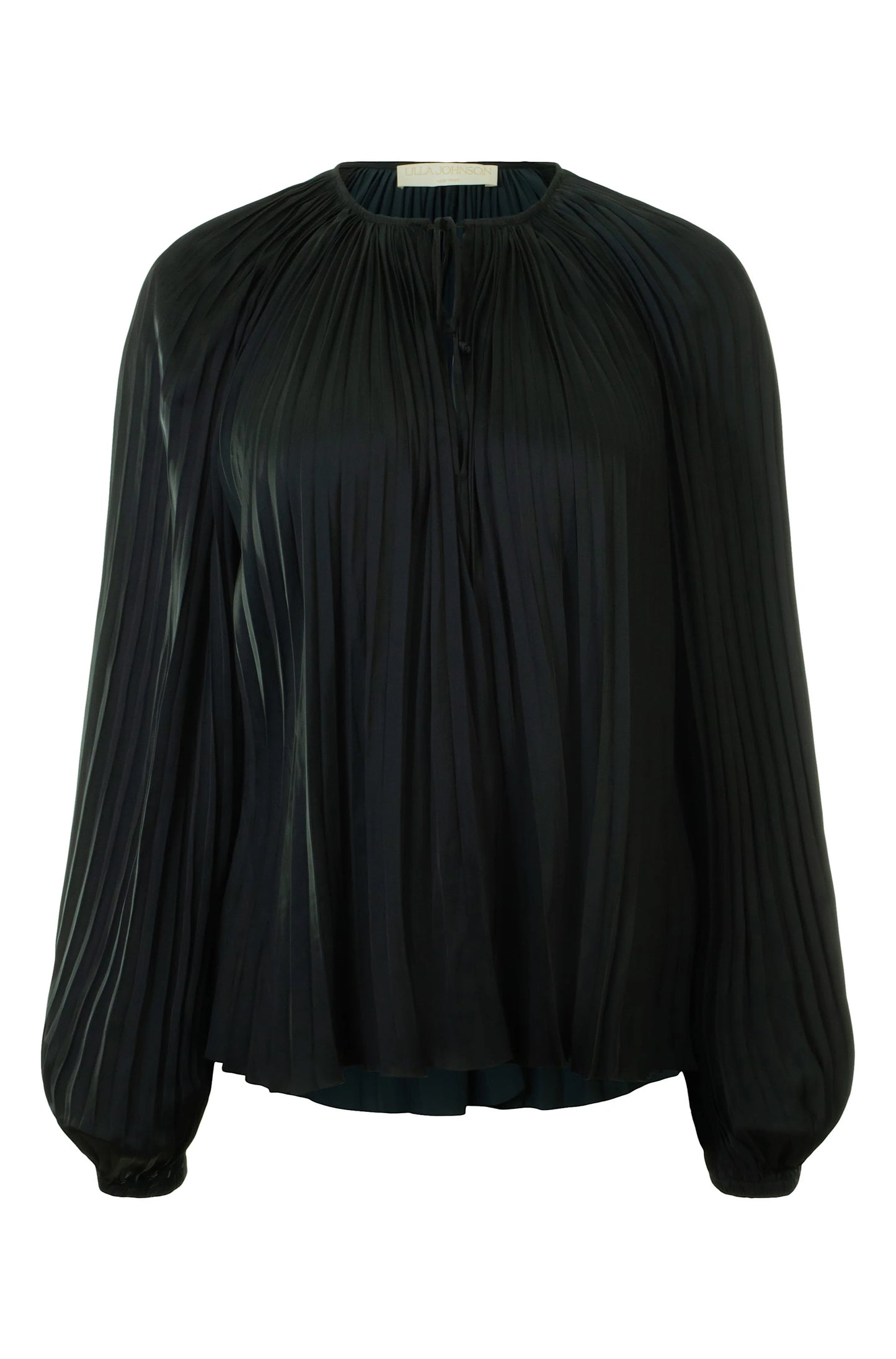 Electra Pleated Satin Blouse in Noir
