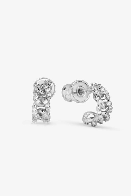 Pavé Julian Chain Huggies in Silver