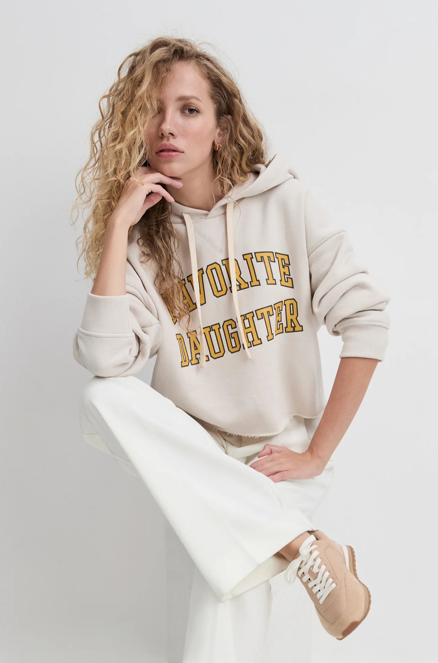 Cropped Collegiate Hoodie in Stone