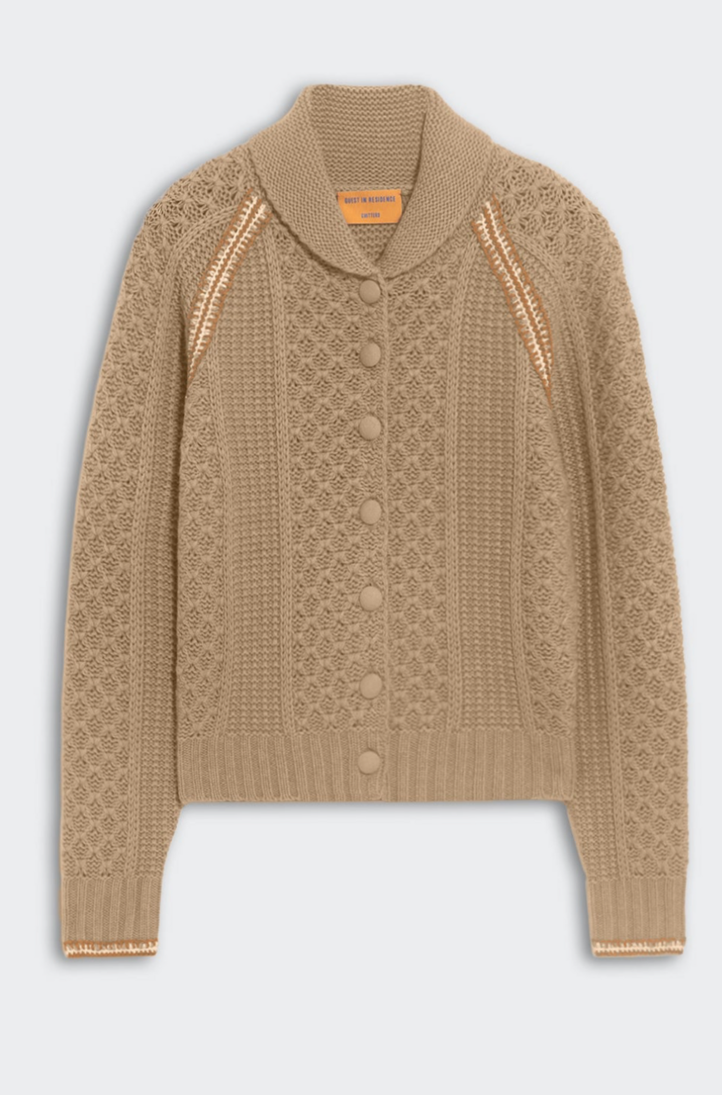 Marlowe Wool Cashmere Cable Cardigan in Taupe