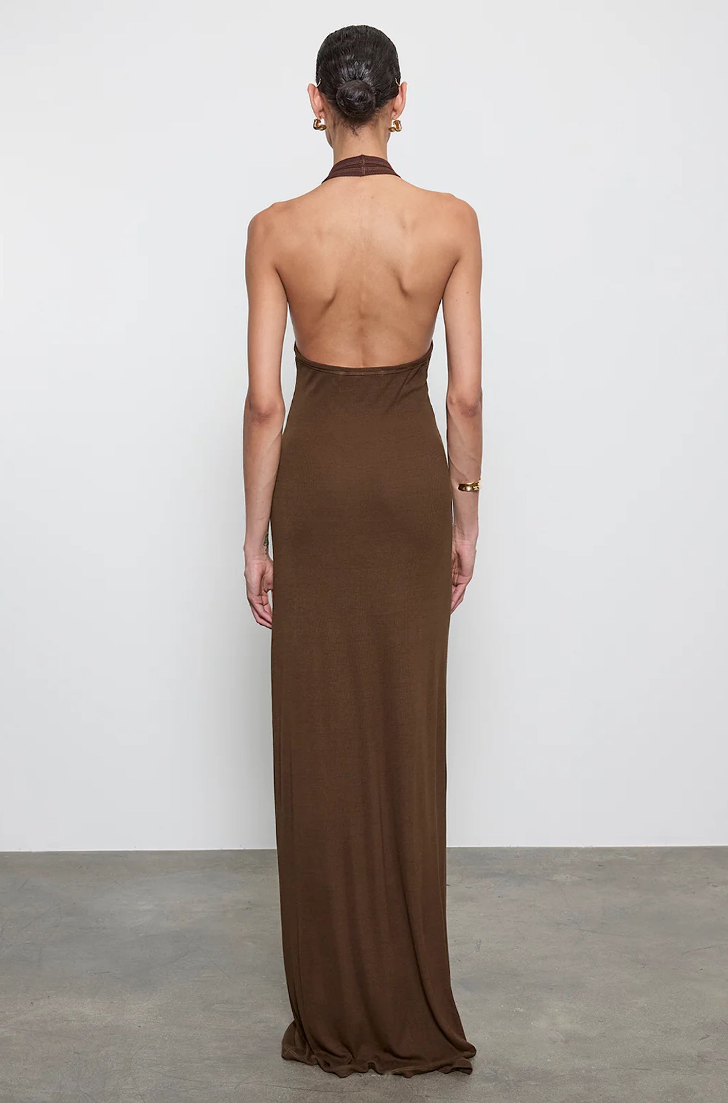 Silk Rib Halter Maxi Dress Choc