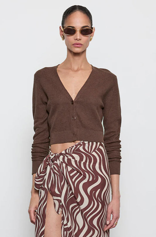 Linen Open Knit Cropped Cardi in Chocolate