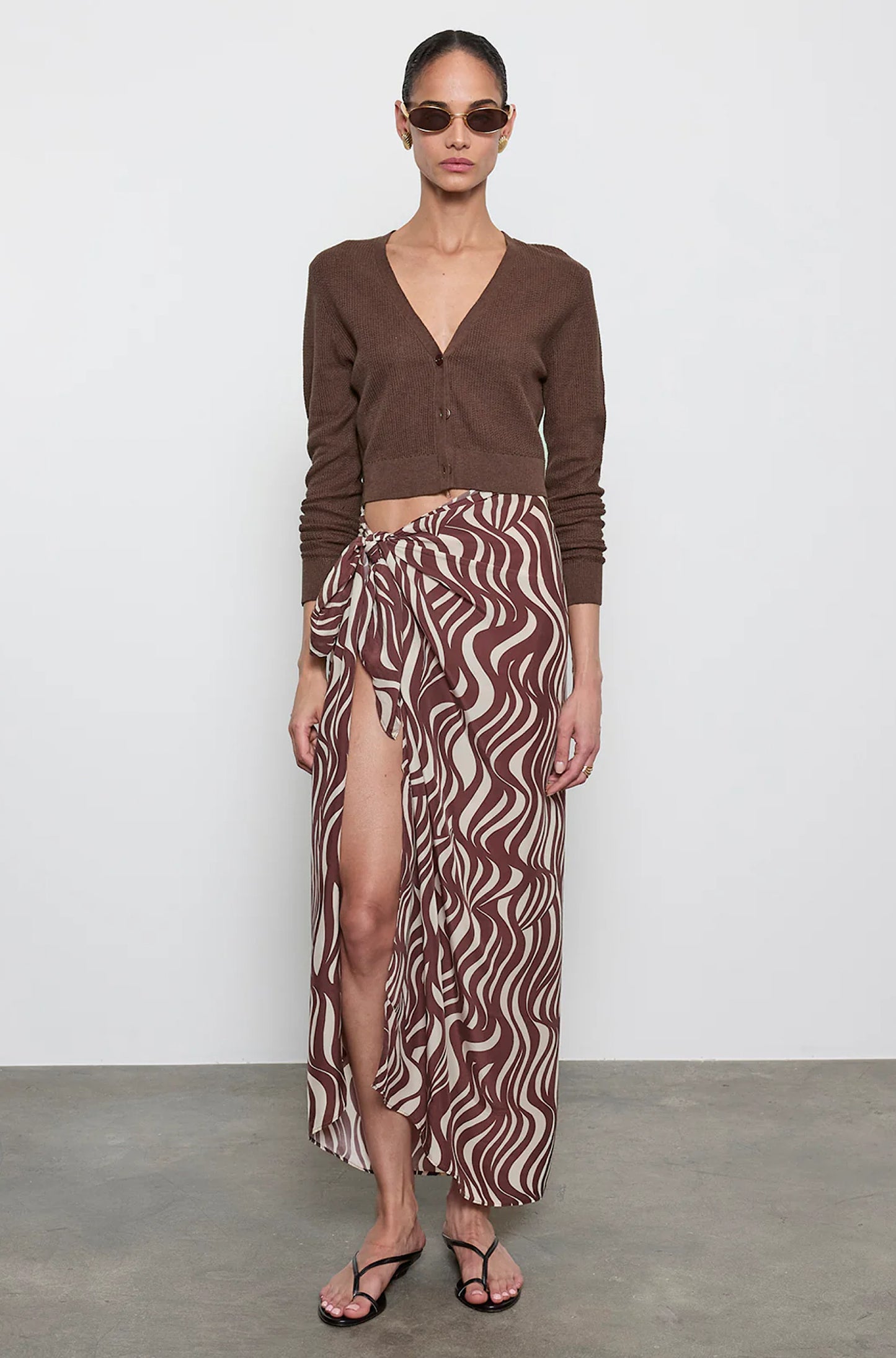 Linen Open Knit Cropped Cardi in Chocolate