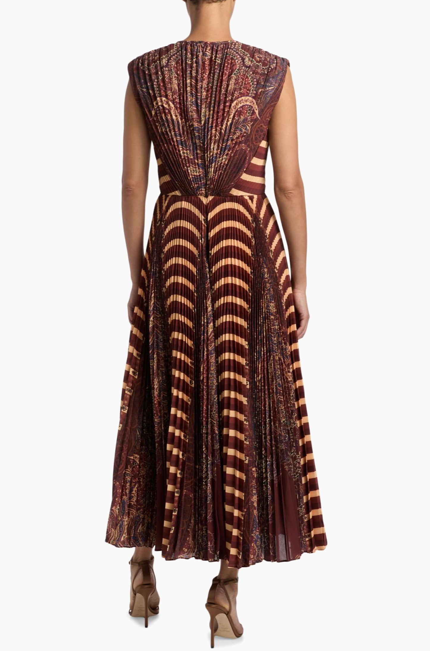 Violeta Printed Pleated Sleeveless Midi-Dress
