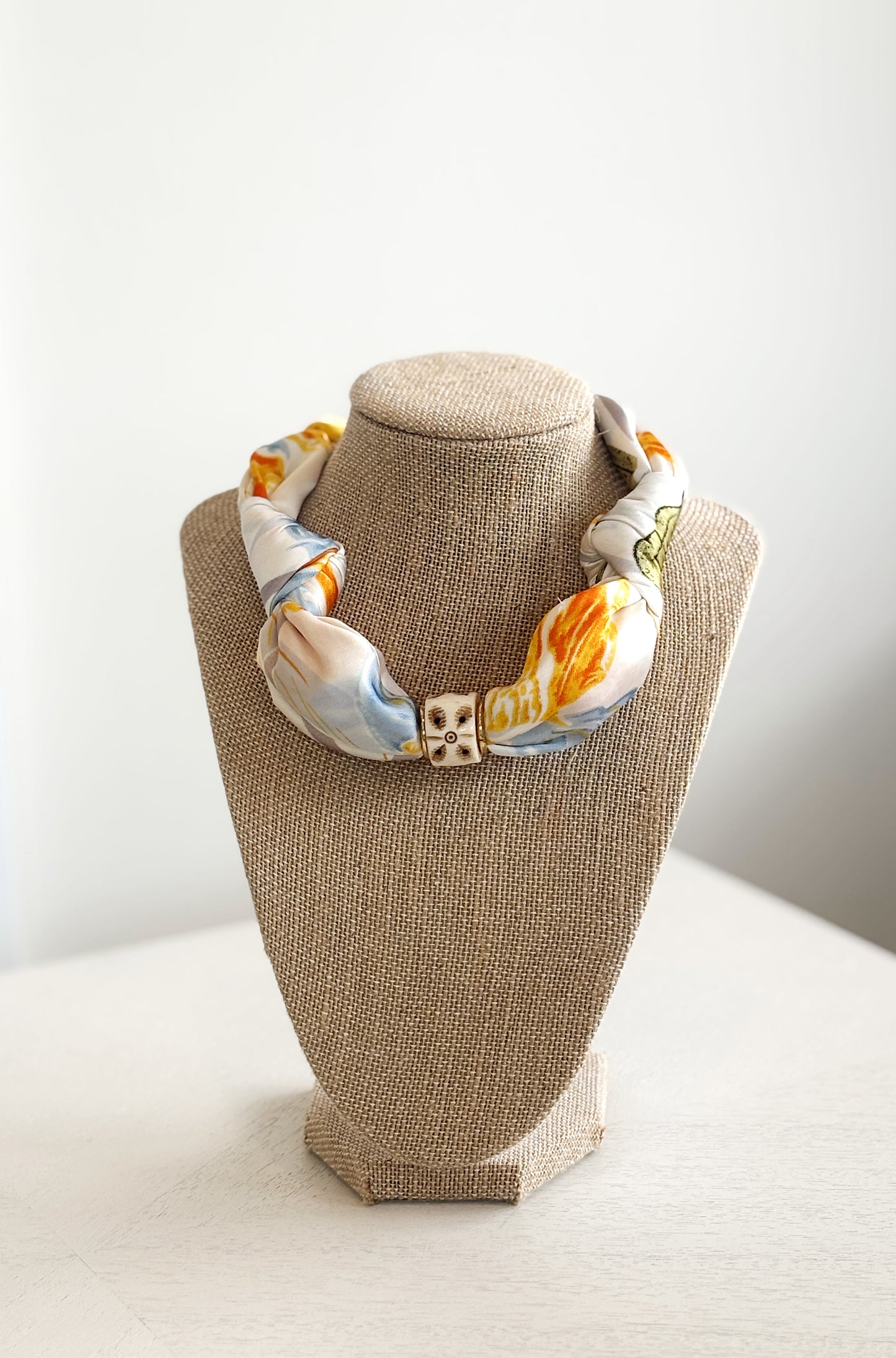 Cream Yellow Lilac Scarf Neck