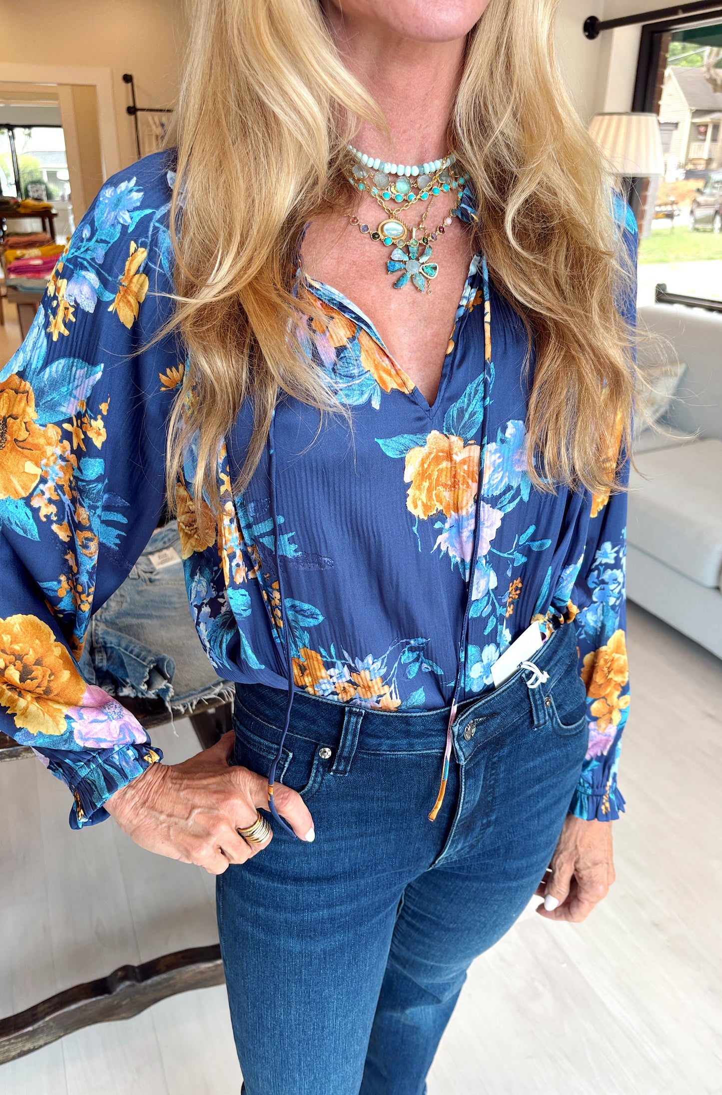 Longsleeve Blue Foral Blouse