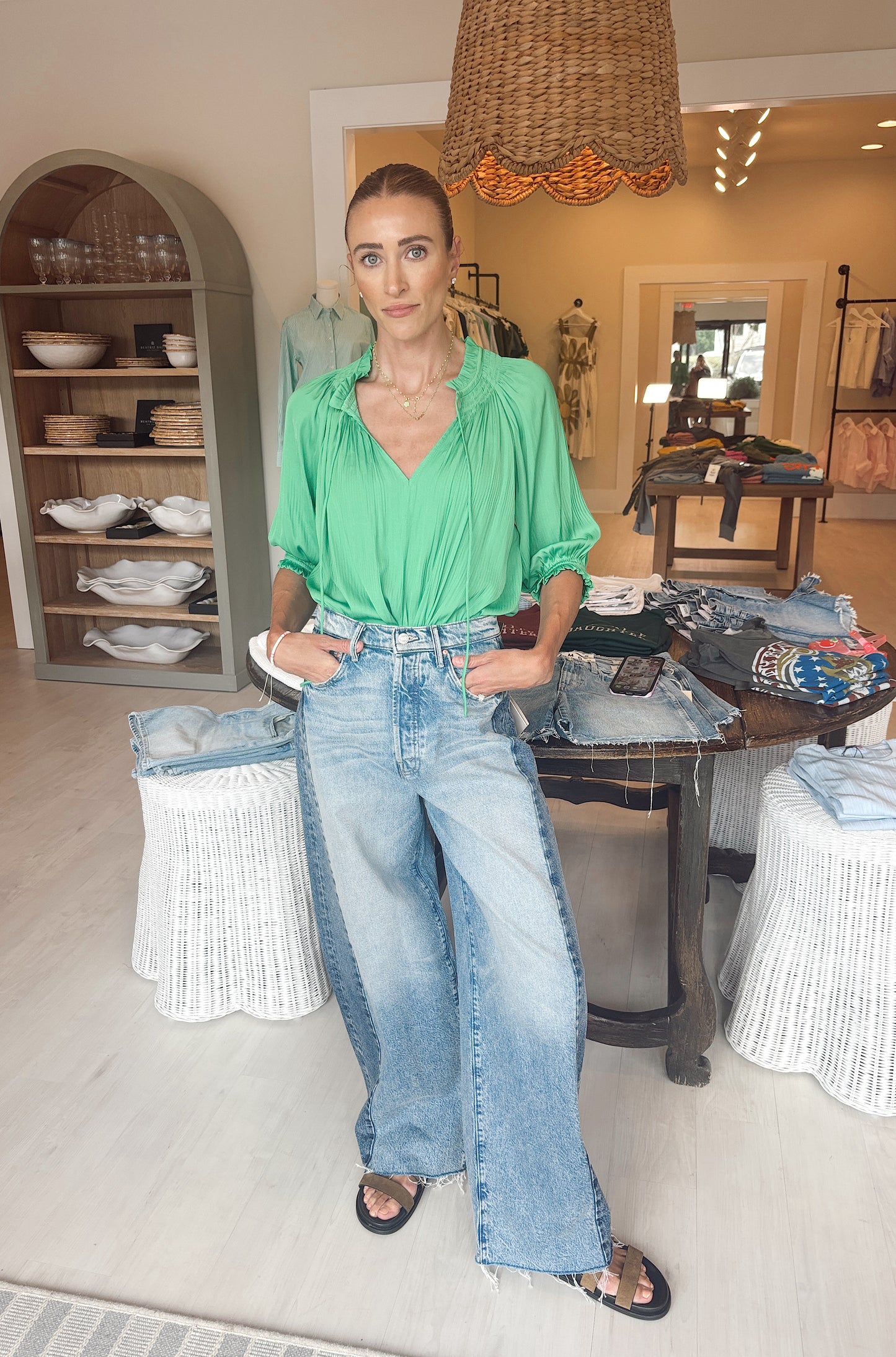 Short Sleeve Green Blouse