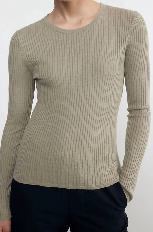 Linen Cotton Longsleeve Sweater Tee in Ash