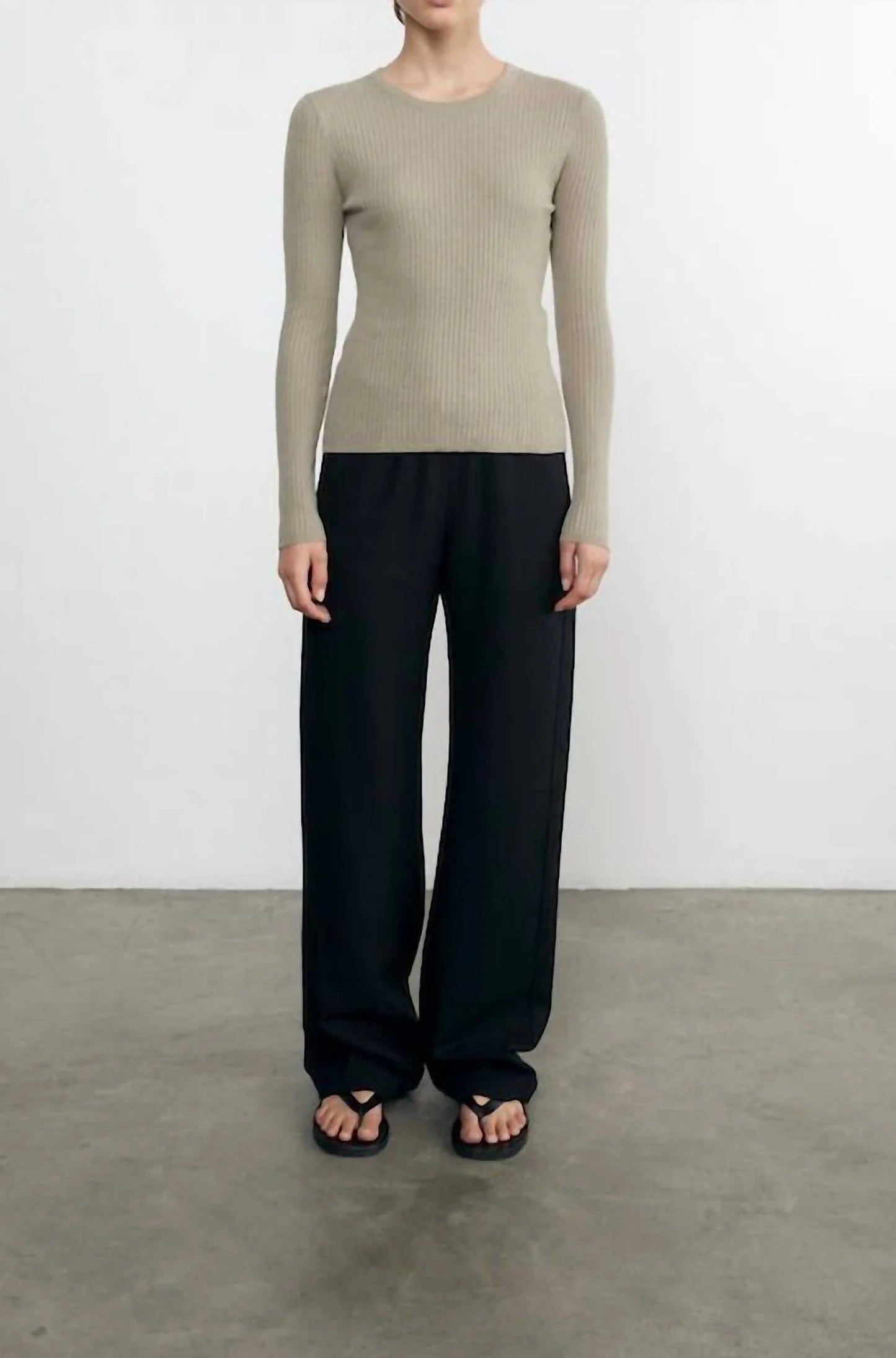 Linen Cotton Longsleeve Sweater Tee in Ash