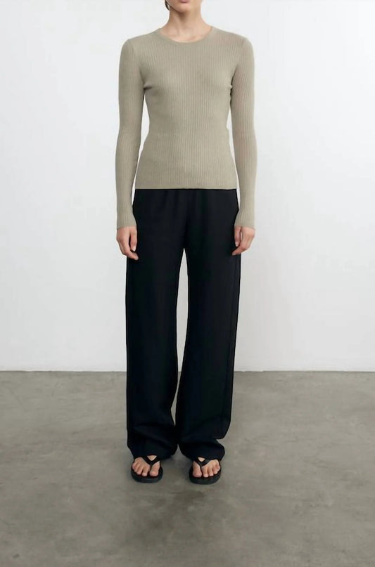 Linen Cotton Longsleeve Sweater Tee in Ash