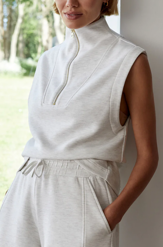 Magnolia Half Zip Tank in Ivory Marl