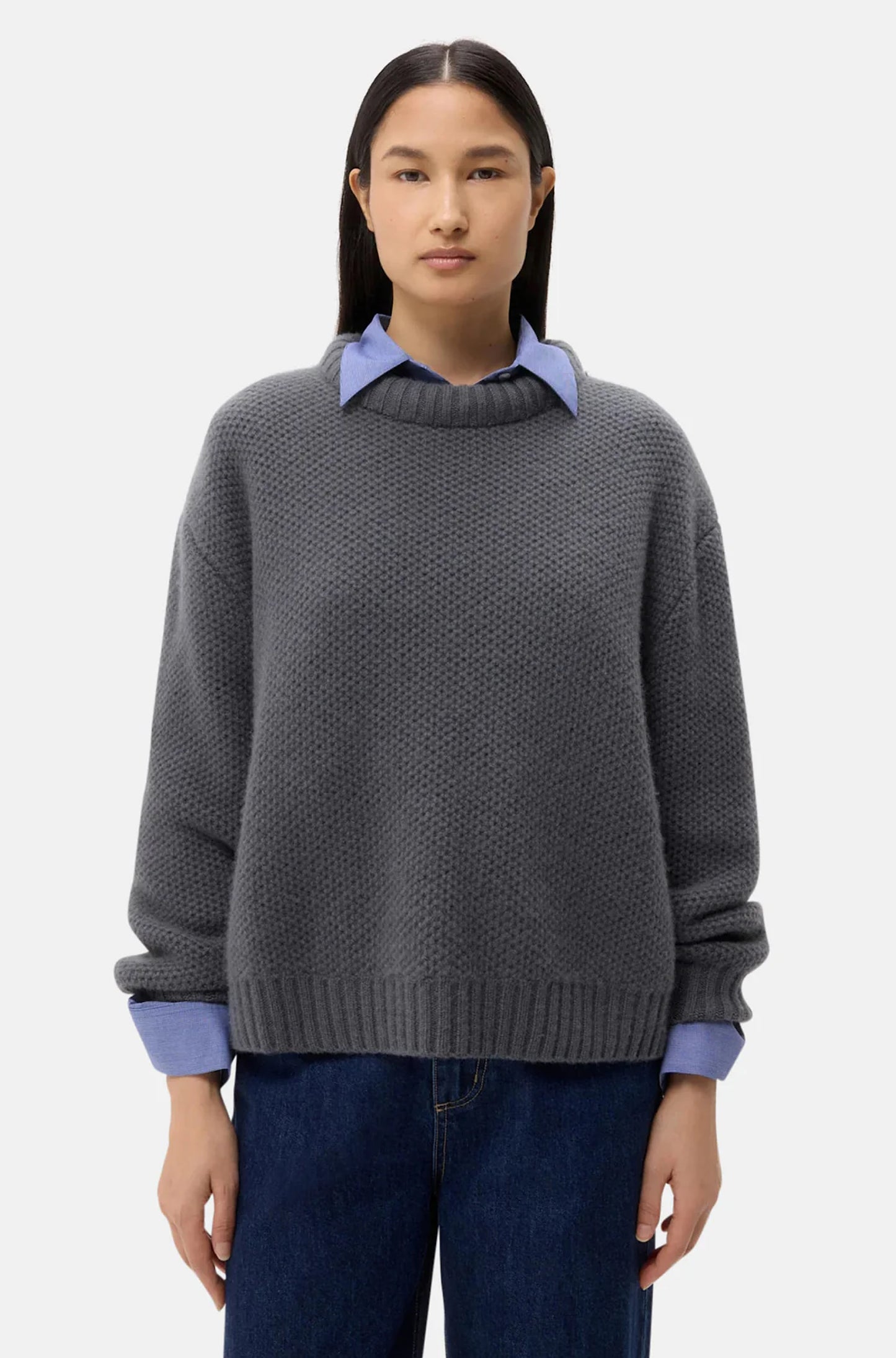 Waffle Thermal Flat Sweater in Charcoal