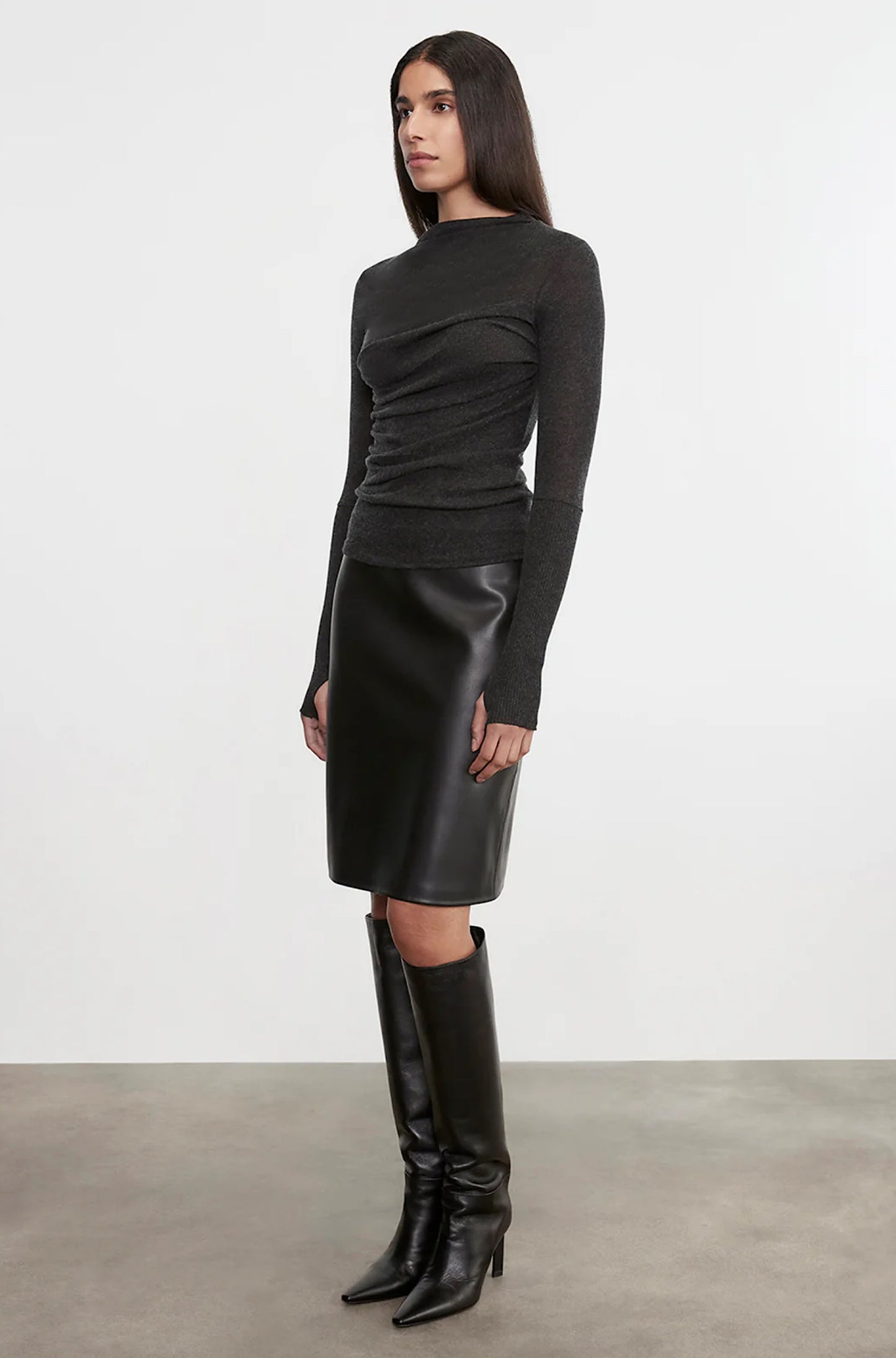 Cashmere Twist Top Charcoal