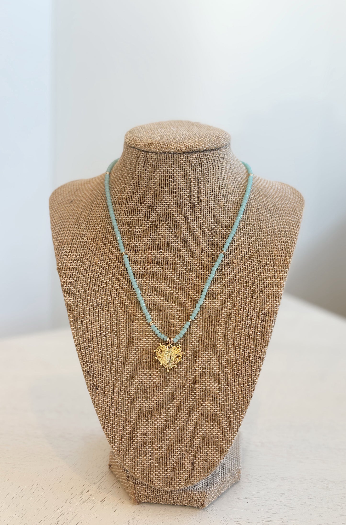 Turquoise Crystal with Gold Heart Pendent