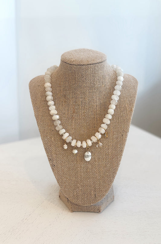 Moonstone White Quartz Charm Necklace