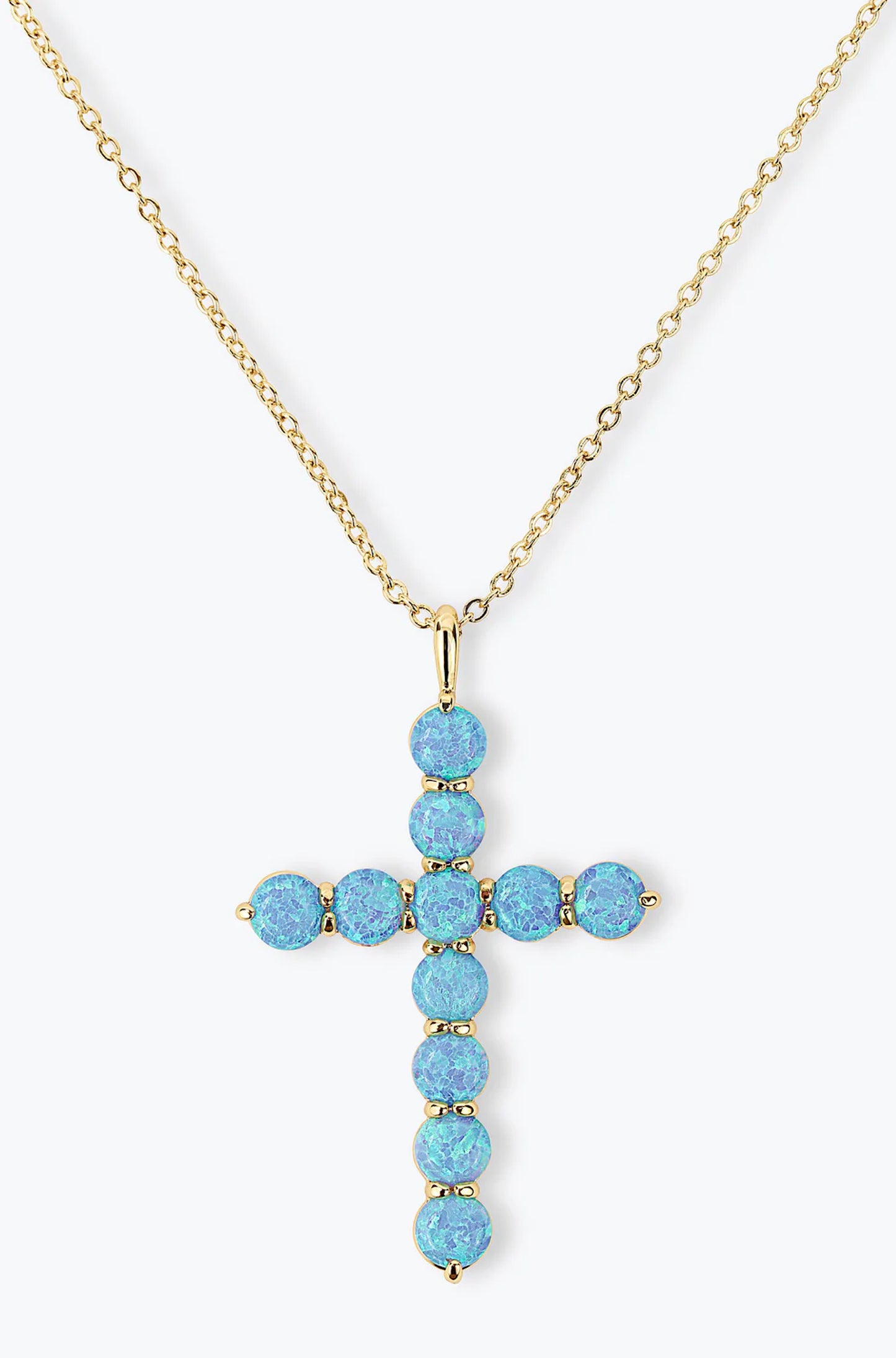 "Oh She Fancy" Cross Pendant Blue Opal 18"