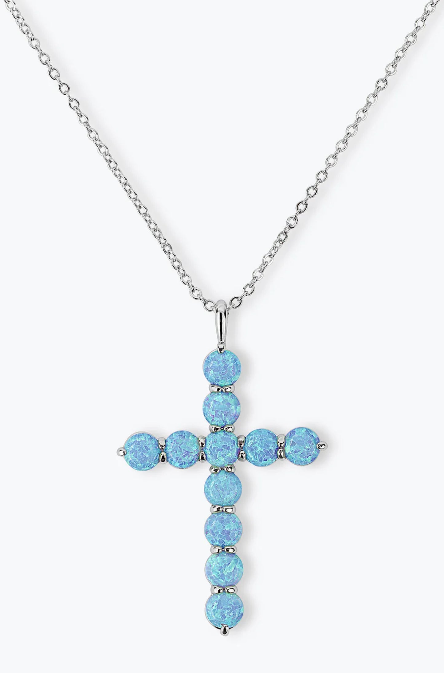 "Oh She Fancy" Cross Pendant in Blue Opal 15"